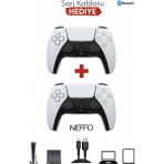 Neffo Bluetooth Oyun Kolu Ps4 Ps5 ve Pc Uyumlu Wireless Kablosuz Oyun Kolu Joystic 2 Adet - Beyaz