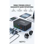 NEFFO GaN3 Akıllı Çoklu Şarj İstasyonu | 10 Port USB-C + USB-A Hızlı Şarj Adaptörü Şarj Aleti