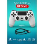 Neffo Ps4 Joystick Tablet Telefon Pc Uyumlu Titreşimli Oyun Kolu 1 Adet - Şarj Kablo Hediyeli - Beyaz