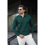 Nefti Yeşili Polo Yaka Fermuarlı Erkek Kazak E7427 - XL