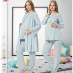 Nehir 2026 Mavi Hamile Lohusa 3 Lü Pijama Sabahlık Tk - XL