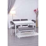 Nehir Alfa Banklı Lak Panel Açılır Mutfak Masa Takımı 75 x 130 cm - Beyaz - 75x130