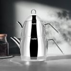 Nehir Florina Midi Çelik Çaydanlık Takımı - Gri - 1,5 lt + 1 lt - Gümüş
