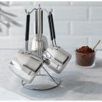 Nehir Modern 4 Parça Standlı Paslanmaz Çelik Cezve Seti Gri