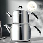 Nehir Modern Maxi Büyük Boy Paslanmaz Çelik Çaydanlık Takımı
