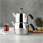 Nehir Modern Mini Süzgeçli Çaydanlık Takımı – 18/10 Paslanmaz Çelik, Silikon Saplı, 0.8 L ve 1.6 L Inox