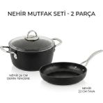 Nehir Titanium Siyah 2'li Set (22 cm Tava + 24 cm Derin Tencere)