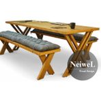 Neiwel Adel Doğal Ahşap Banklı Toplantı Masası TAKIMI-120-220 Takım - Açık Ceviz
