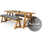 Neiwel Bues Doğal Ahşap Banklı Toplantı Masası TAKIMI-80-240 Takım - Açık Ceviz