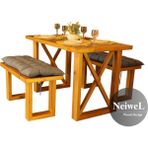 Neiwel Move Doğal Ahşap Banklı Mutfak ve Yemek Masası TAKIMI-80-160 Takım - Açık Ceviz