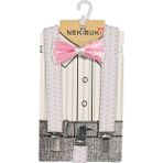 Nekibuki 1-9 Yaş Pantolon Askı Papyon Seti - Beyaz - Pembe - 1 - 5 Yaş
