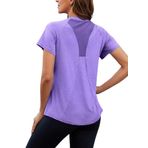 Nekosi Kadın spor tişörtü, kısa kollu, yuvarlak yaka, file spor üst parça, elastik, hafif, nefes alan fonksiyonel tişört, fitness, spor, koşu, yoga için uygun, 01-lila, XXL