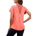 Nekosi Kadın spor tişörtü, kısa kollu, yuvarlak yaka, file spor üst parça, elastik, hafif, nefes alan fonksiyonel tişört, fitness, spor, koşu, yoga için uygun, 01-turuncu-kırmızı, S