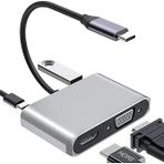 Nekuba 4K USB-C to HDMI VGA Adapter, Çok Portlu Dönüştürücü, Gri, USB Flash Bellek Portu ile, Dizüstü Bilgisayar için