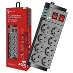 Nekuba Termal Akım Korumalı 8'li Grup Priz, Isıya Karşı Dayanıklı, 8 x Priz - 3 x USB - 2 Metre Kablo Uzunluğu,