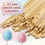 Neler Geldi Neler 50 Adet Ahşap Pamuk Şeker Çubuğu Pamuk Şeker Servis Çubuğu 30CM Uzunluk Pamuk Şeker Çubuk Cotton Candy