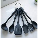 Neler Geldi Neler 6 Parça Silikon Servis Seti Bulaşık Makinesinde Yıkanabilir Silikon Mutfak Seti 21CM Spatula Kepçe - Siyah