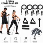 Neler Geldi Neler 9 Parça Direnç Lastiği Seti Kapı Arkası Direnç Bandı Siyah Power Band Set Kas Geliştirici Pilates