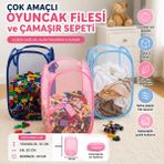Neler Geldi Neler Büyük Boy Katlanabilir Oyuncak Filesi ve Çamaşır Sepeti 70CM Çok Amaçlı File Hurç Kirli Çamaşır Sepet - Renkli
