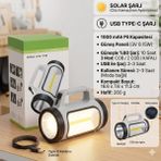 Neler Geldi Neler El Feneri Uzun Menzilli Solar Panelli Ultra Güçlü Ledli Şarjlı Fener Güneş Enerjili Fener - Beyaz