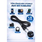 nelerbulurum 1.5 metre 3.5mm AUX Kablo Erkek-Erkek 1.5 Metre Stereo Ses Kablosu Telefon Araç Hoparlör Uyumlu