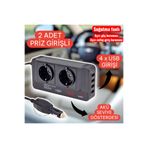 nelerbulurum 12 VOLT - 200 WATT 4 USB'Lİ 2 PRİZLİ (220 VOLT) SOĞUTMA FANLI ÇAKMAKLIKTAN 220 VOLTA ÇEVİRİR