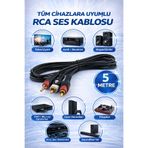 nelerbulurum 5 Metre Altın Uçlu 3.5mm Aux Erkek – 2 RCA Erkek Stereo Ses Kablosu (TV Amfi Hoparlör Uyumlu)