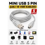 nelerbulurum 5 Metre USB 2.0 Mini USB 5 Pin Şarj ve Veri Kablosu PS3 PS4 GPS DVR Araç Kamerası Aksiyon Kamera Müzik Çalar Uyumlu