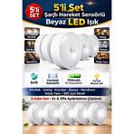 nelerbulurum 5'Li Set Şarjlı Hareket Sensörlü Beyaz Işıklı Mutfak,Dolap,Koridor,Banyo,Merdiven,Gece Lambası