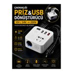 nelerbulurum Çakmaklığı Prize Dönüştürücü ve 3 USB Hızlı Şarj 12V/24V → 220V Oto Çakmaklık İnvertör Priz Dönüştürücü Usb Çoklayıcı