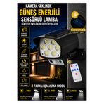 nelerbulurum Uzaktan Kumandalı Hareket Sensörlü Kamera Görünümlü Su Geçirmez Güneş Enerjili Lamba 63 LED Bahçe Aydınlatma Akıllı Güvenlik Ürünleri Solar Aydınlatma Kamp Lambası