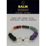 Nelleovana Balık Burcu Bilekliği Ametist, Akik, Aytaşı, Kristal Kuvars, Akuamarin, Yıldız Taşı, Hematit - Mor