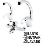 Nemere 3lü Set Banyo - Evye Mutfak - Lavabo Aç Kapa Mix Batarya Musluk (4887)