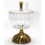 Nemere Metal Ayaklı Kristal Cam Şekerlik Gold Detaylı Sunumluk ALK4871