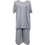 Nena NENA-26367-BAYAN Kısa Kollu Robalı Patlı % 100 Pamuk Viskon Kapri Pijama Takımı - Gri
