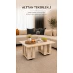 Nenu Nova Tekerlekli Traverten Orta Sehpa Modern Salon Sehpası Dekoratif Orta Masa