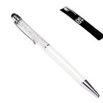 NEO+ (WHITE) - Quality 2-in-1 Capacitive Touchscreen Stylus and Ballpoint Pen with Crystals. Free Refill. (White)