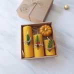 Neo Yaşam Dekoratif Doğal Petek Balmumu Mum Bal Kabağı Çiçekli Set Bal Mumu Mum - Sarı