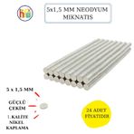 Neodyum Mıknatıs Nikel Kaplama 5 Mm X1,5 Mm 24 Adet Fiyatıdır