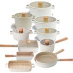 Neoflam Fika 18 Parça Alüminyum Döküm Tencere Seti Bej Renk Seramik Kaplama ile Ergonomik Tasarım