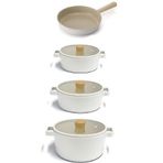 NEOFLAM Fika 7 Parça Tencere Tava Seti, 18-22-24-26 cm, Cam Kapaklı, Bej