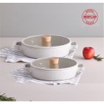 Neoflam Fika Bej Alüminyum Döküm 2 Li Sığ Pilav Karnıyarık Tencere Seti 30 cm ve 26 cm