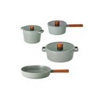 NEOFLAM Fika Gri Döküm Alüminyum 7 Parça Tencere Seti, 22-24 cm Tencere, 18 cm Sütlük, 24 cm Tava