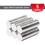 NeoHobi [5 Adet] Neodyum Mıknatıs Çap: 10MM Kalınlık: 2mm [D10X2] Ndfeb Güçlü Mıknatıs – Yuvarlak [N009] - Gümüş