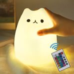 NeoJoy Kedi Lambası, Uzaktan Kumandalı Silikon Kitty Gece Lambası Çocuklar Yeni Yürümeye Başlayan Bebek Kızlar için Şarj Edilebilir Sevimli Kawaii Gece Lambası (Popurlarity Kitty)
