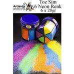 Neon Fosforlu Toz Sim 6 Renk 120 Gr 1 Paket Tuzluklu Karışık 6 Lı Renkli Canlı Neon Toz Sim Büyük Epoksi Reçine