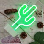 Neon Işıklı Kaktüs Masa Gece Lambası Usb+Pil Ev-Ofis Oyuncu Odası Çocuk-Beşik Odası Neon LED Kaktüs - 29 x 15 - Yeşil