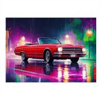 Neon Işıklı Kırmızı Klasik Araba Hediyelik Mdf Tablo 25cmX 35cm