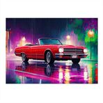Neon Işıklı Kırmızı Klasik Araba Hediyelik Mdf Tablo 35cm X50cm