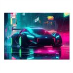 Neon Işıklı Spor Araba Art Mdf Poster 35cm X50cm